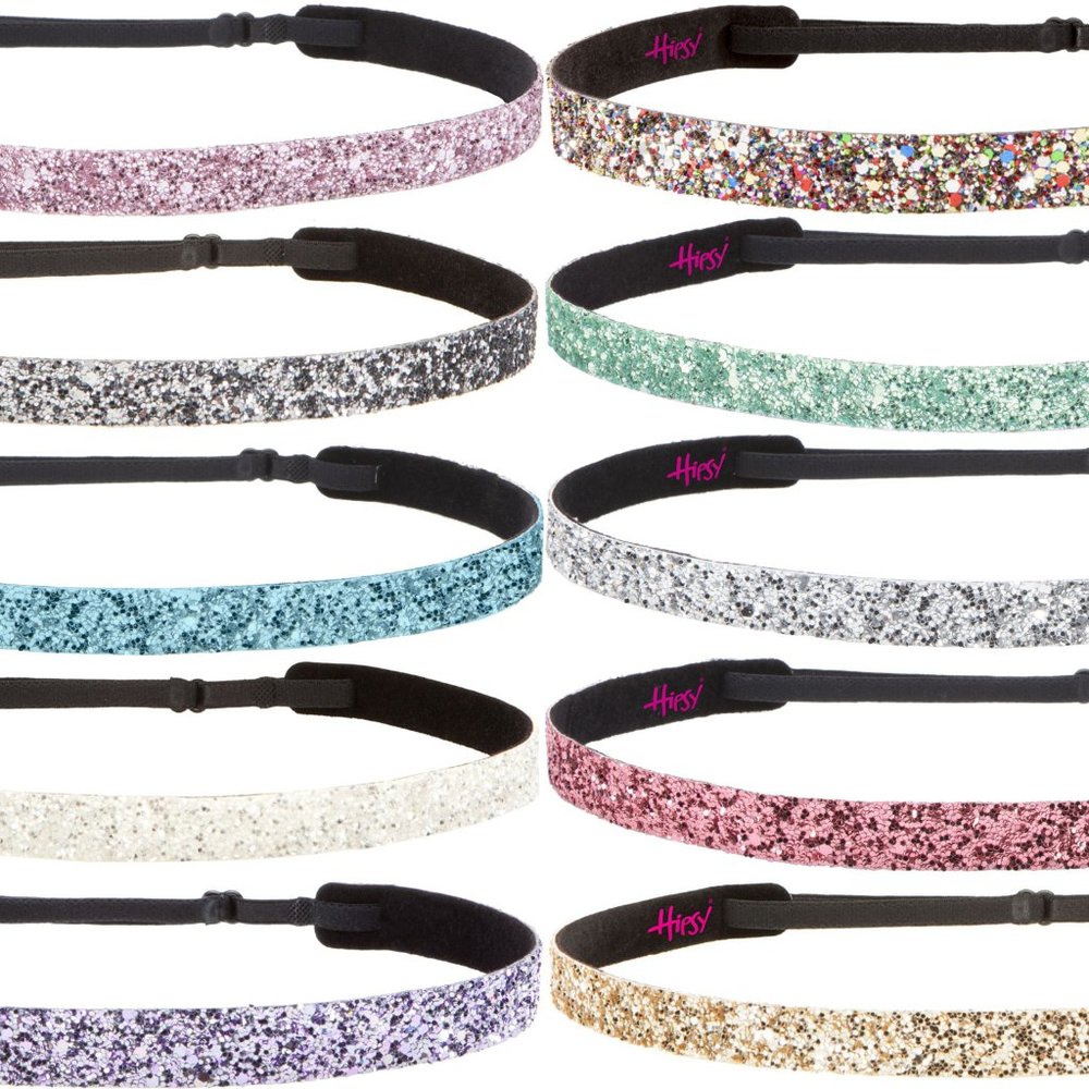 Hipsy Gift 10-Pack Bling Glitter Adjustable No Slip Skinny Pastel Headbands